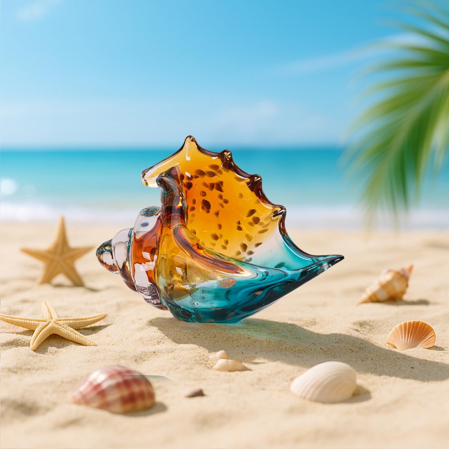 Sea Glass Art Figurines Hand Blown Conch Shell Sculpture, Green Sea Glass Decor Creative Conch Seashell Statue - For Coastal Room Decor Knick Knacks Home Decor Kitchen Decorations Above Cabinets