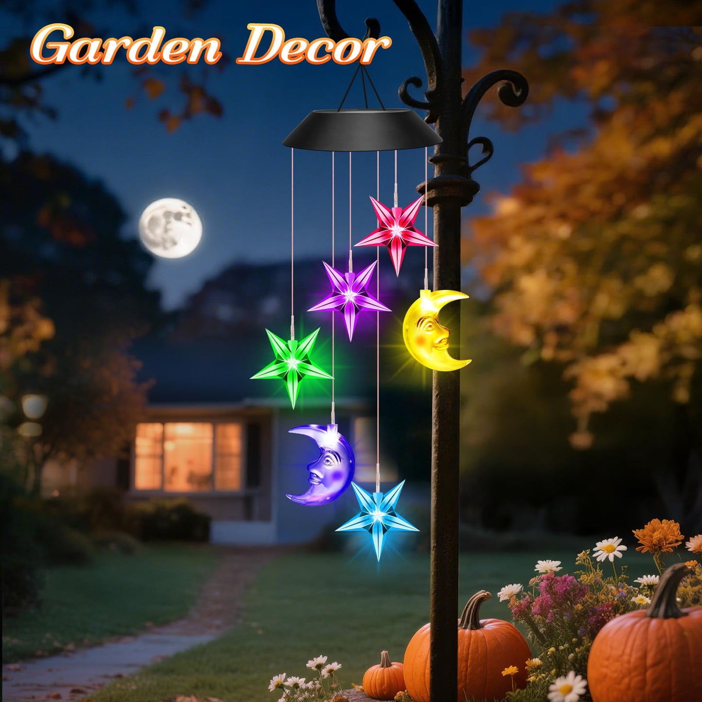 Birthday Gifts for Women Mom Grandma Her Wife, Winzwon Solar Lights Outdoor Wind Chimes for Outside Garden Yard Patio Porch Deck Hanging Decor, Moon and Star Gifts for Mothers Day