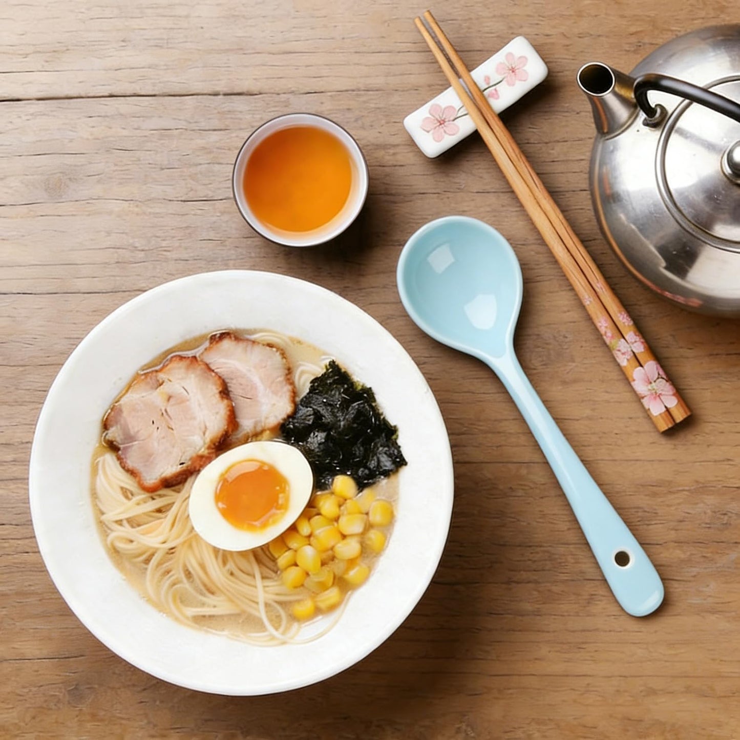Ceramic Spoons Set of 8, Ceramic Chinese Soup Spoon, Asian Soup Spoons, Blue Japanese Spoon Large for Ramen Pho Wonton Dumpling Miso, Deep Oval Hook Design (8, Blue)