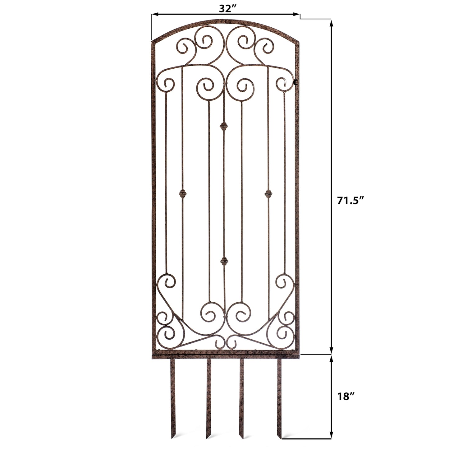 H Potter Large Metal Garden Trellis 32" W x 6 feet Tall — Heavy Duty Iron for Climbing Roses, Clematis, Ivy — Freestanding, Weather Resistant, Ground Spikes Included