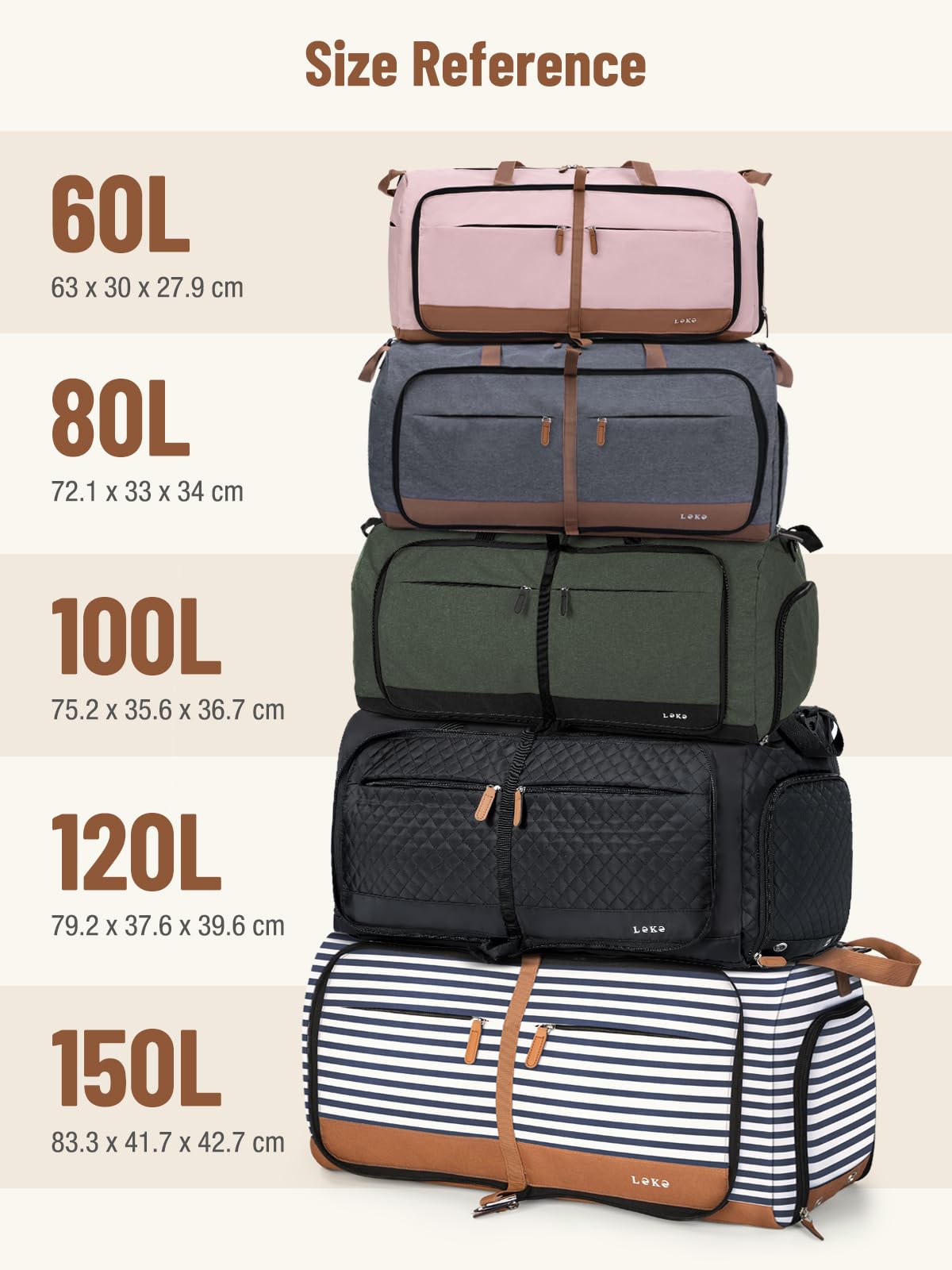 Lekesky Large Foldable Travel Duffe Bag - 150L Waterproof Holdall Luggage Bag with Shoes Compartment, Weekend Overnight Sports Bag for Women and Men(Striped, 84 * 42 * 43cm)