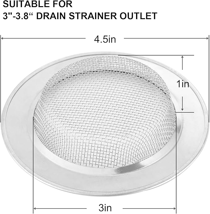 2PCS Kitchen Sink Strainer-Stainless Steel Mesh Drain Strainer, Large Wide Rim