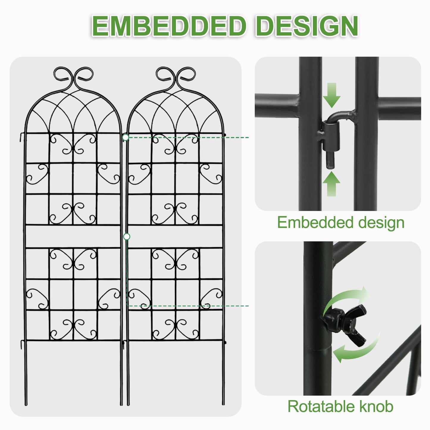 Lorenzo 2 Pcs 70 x 19.7 inch Metal Garden Trellis for Climbing Plants, Black Metal Coating Rustproof, Perfect for Supporting Climbing Plants Outdoor