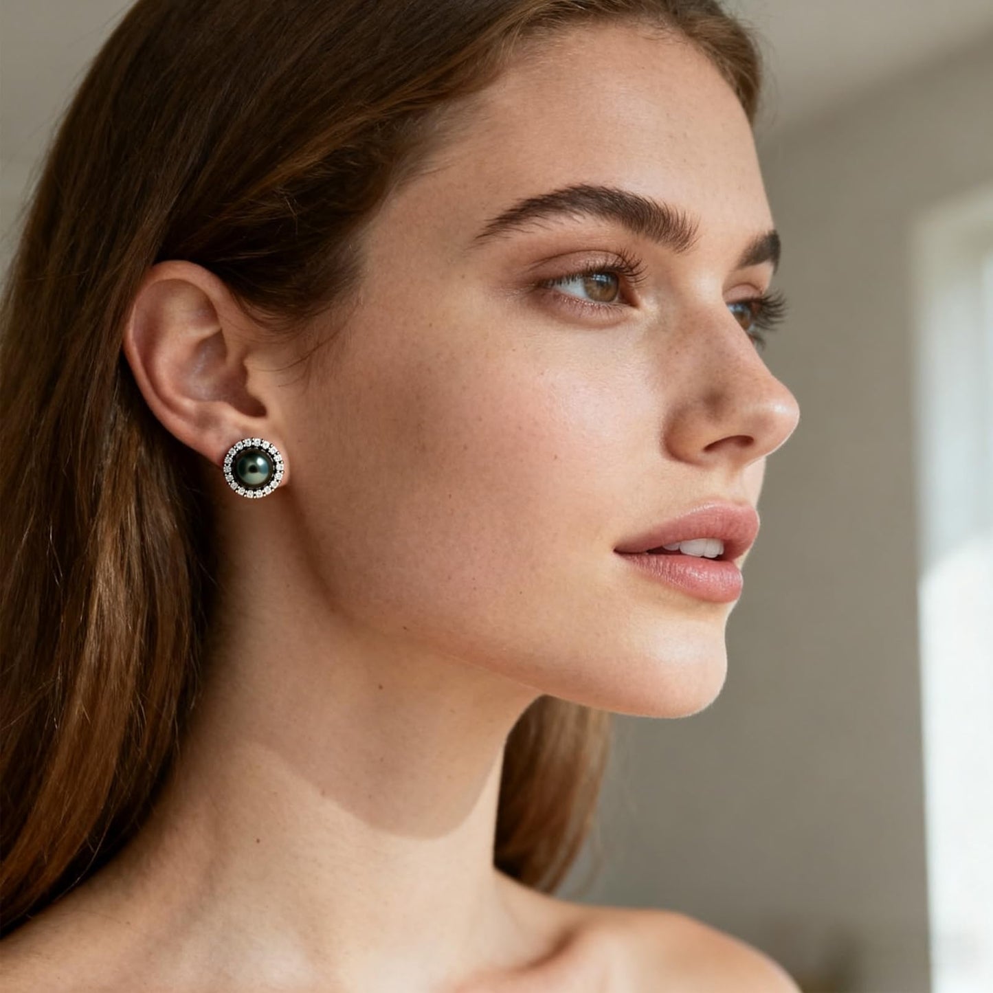 Genunie Tahitian Black Pearl Stud Earrings for Women - Christmas Gifts for Wife Anniversary Wedding, Mom Birthday Gift, AAAA 9-10mm Ocean-Grown Pearls Sterling Silver Unique Moissanite Jewelry