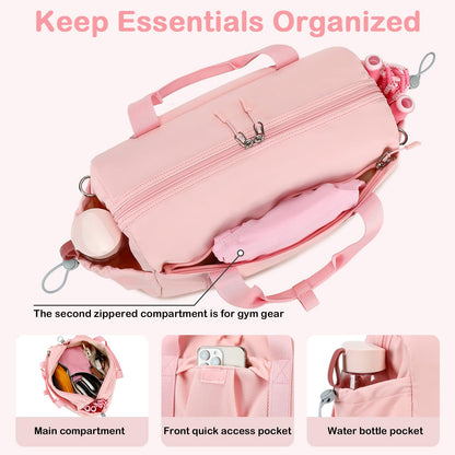 LEDAOU Small Gym Bag for Women, Mini Duffle Bag with Yoga Mat Holder Lightweight Carry On Sports Bag with Separate Shoe Pocket and Wet Pocket Duffel Bags Dance Yoga Workout Bag (Pink)