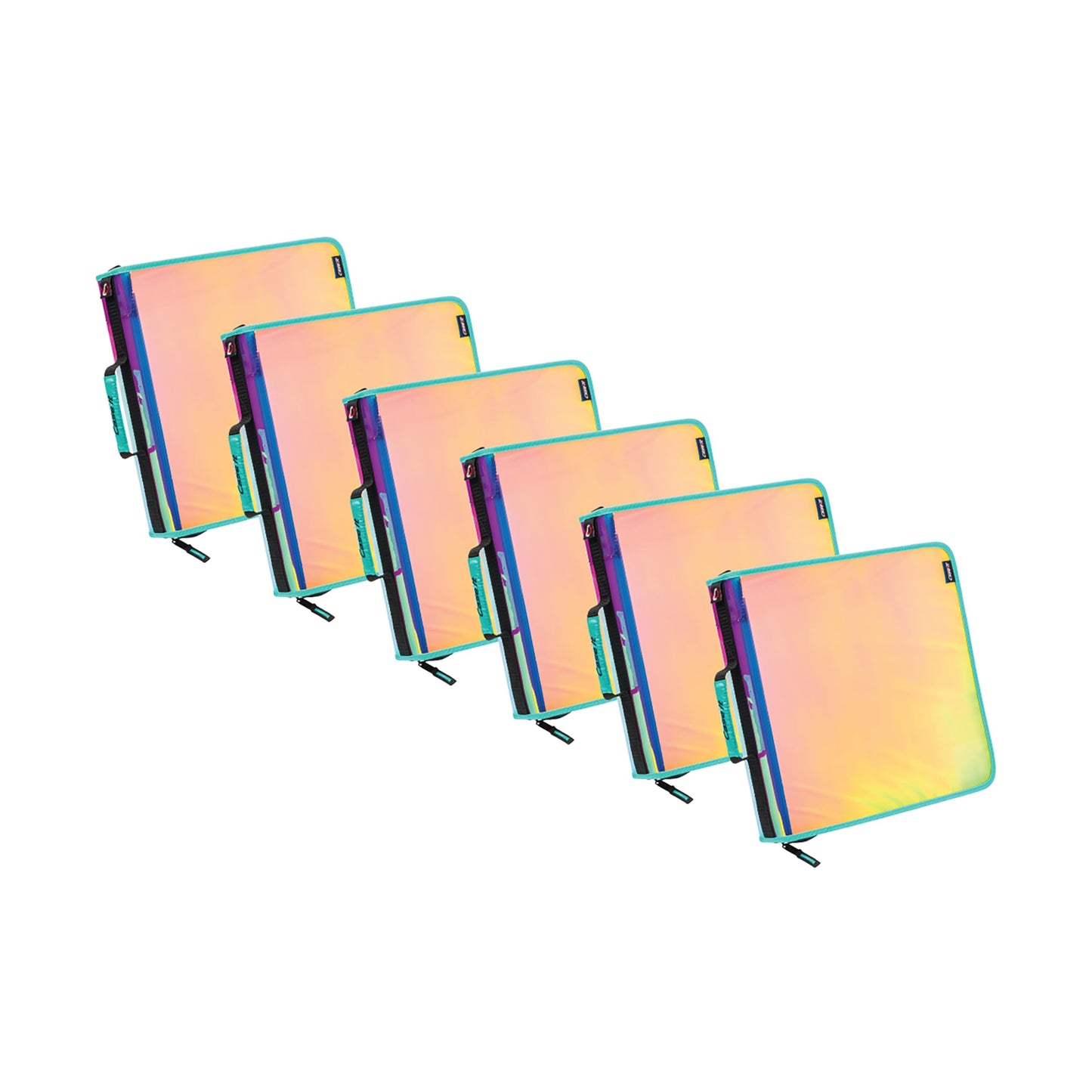 Case-it Iridescent Go Tab Zipper, 2" O-Ring with Removeable 5-Color tabbes, Expanding File Folder and Shoulder Strap and Handle, PS-440-VC-C, Pack of 6