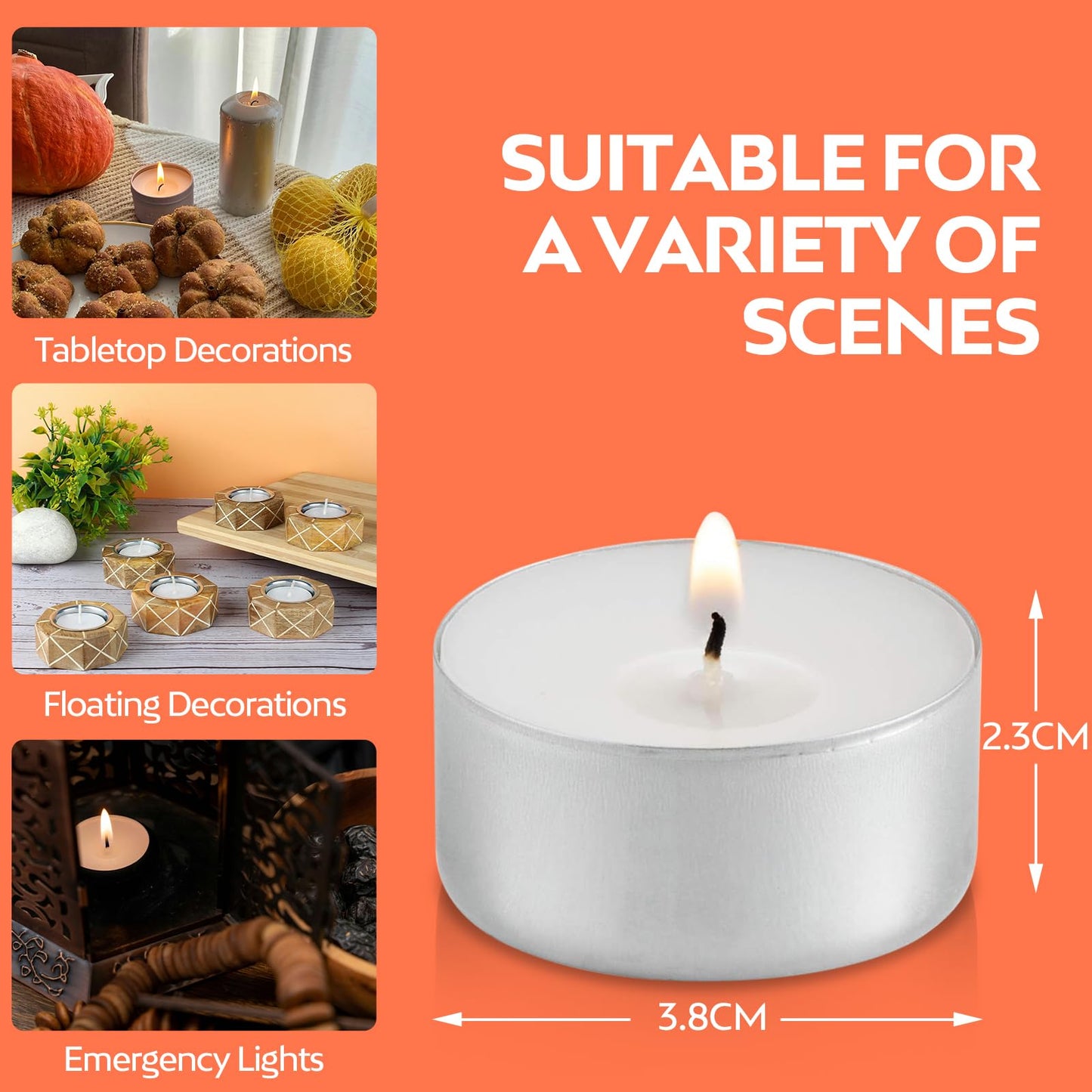 Ledivion Tea Lights Candles 8 Hour Long Burn Time White Unscented 100 Pack