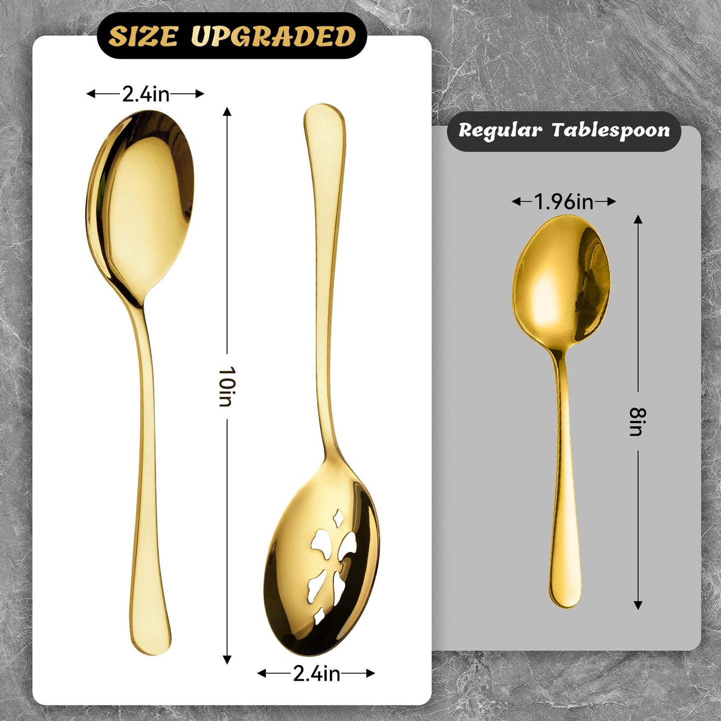 Keyoxy 4 Piece Stainless Steel Serving Spoon Set - 2 Large, 2 Slotted,Dishwasher Safe,10-Inch,Gold, for Parties/Kitchen/Buffet/Catering