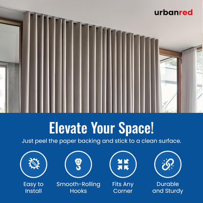 UrbanRed Self Adhesive Curtain Track (5 Meter, 16.4 ft) for Smooth Ceiling or Wall - No Drill, Screws, Ceiling Curtain Track, Curtains Rod, Ceiling Mount, Adhesive Curtains Rod (Non-Flexible)