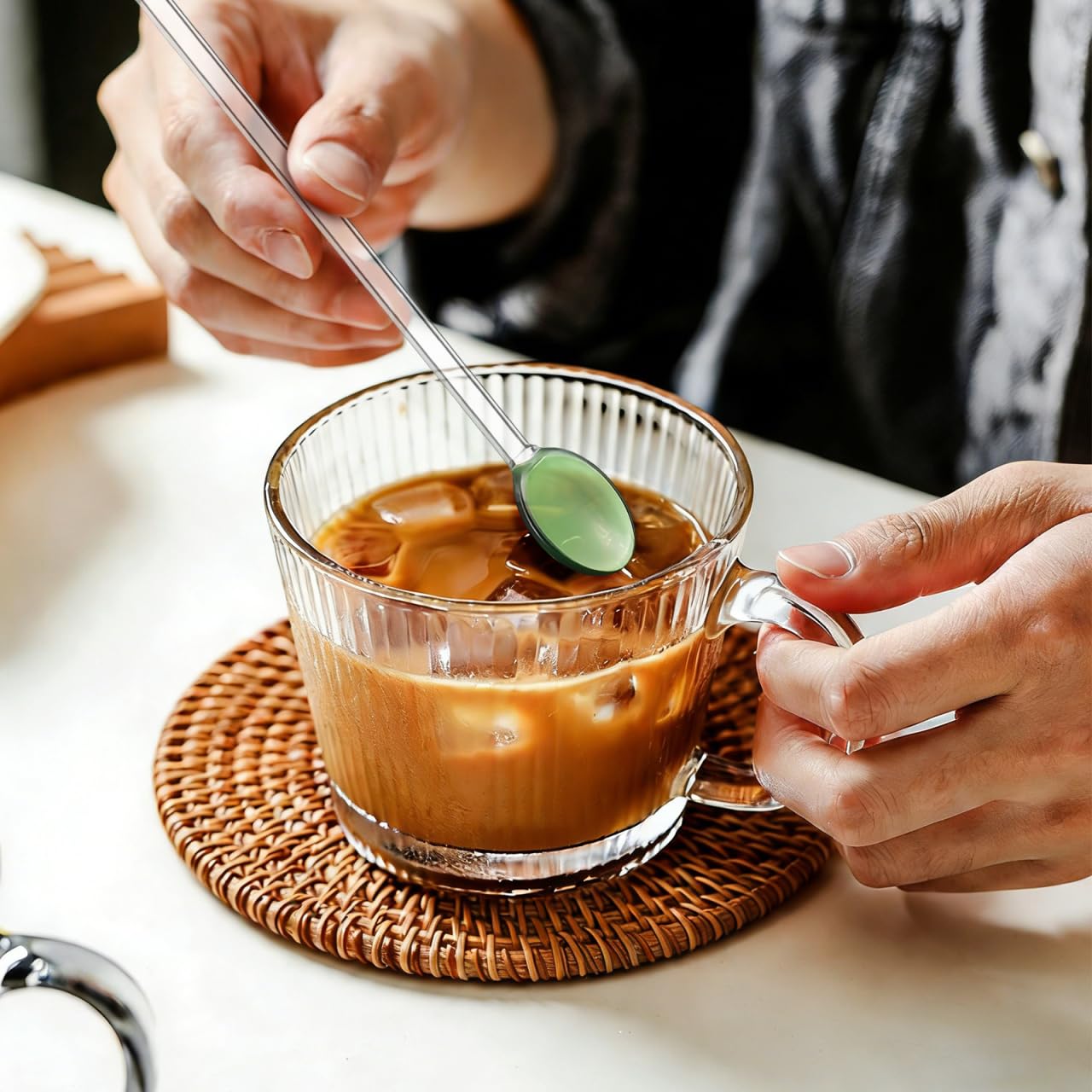 DOITOOL Glass Stirring Spoons Set of 6 Heat Resistant Long Handle Dessert and Coffee Spoons for Tea Espresso Cocktails 6.69 Inch Food Grade Material
