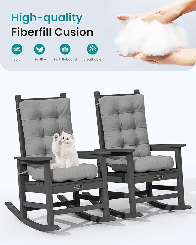 SERWALL HDPE Outdoor Rocking Cushion Set of 2, Memory Foam Cushion Dark Gray