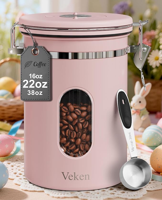 Veken Coffee Canister with Window, Easter Gifts Airtight Stainless Steel