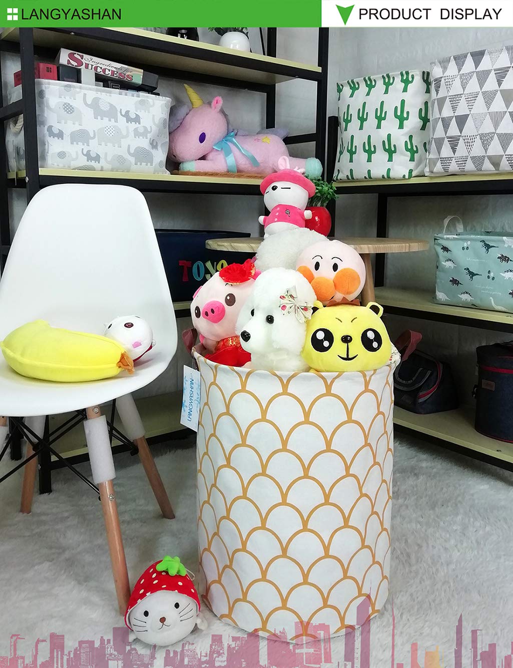 LANGYASHAN Laundry Hamper Collapsible Kids Storage Basket Waterproof Fabric Toy Clothes Organizer Bin for Children Bedroom Bathroom (Gold egg)
