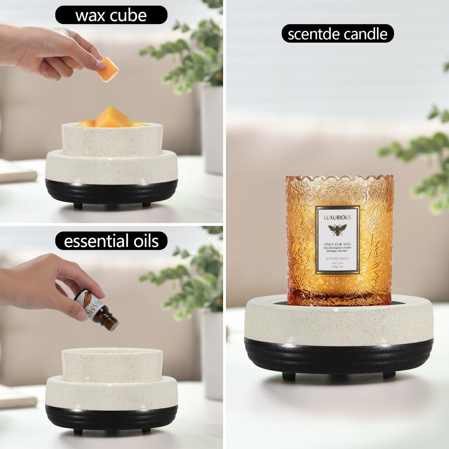 copinpin Wax Melts Warmer, Ceramic Candle Melter Melting Wax 3-in-1 Oil Burner Electric Fits Yankee Large Jar, Scented Candle Holder for Home Decor Gifts for Mom Grandma Women Girls
