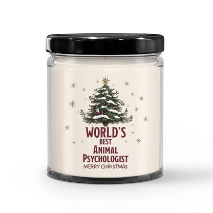 World's Best Animal Psychologist Candle for Christmas Party - Gifts for Coworker Staff Employee Boss Manager Men & Women - 9oz Vanilla Scented Soy Wax - Holiday Keepsake