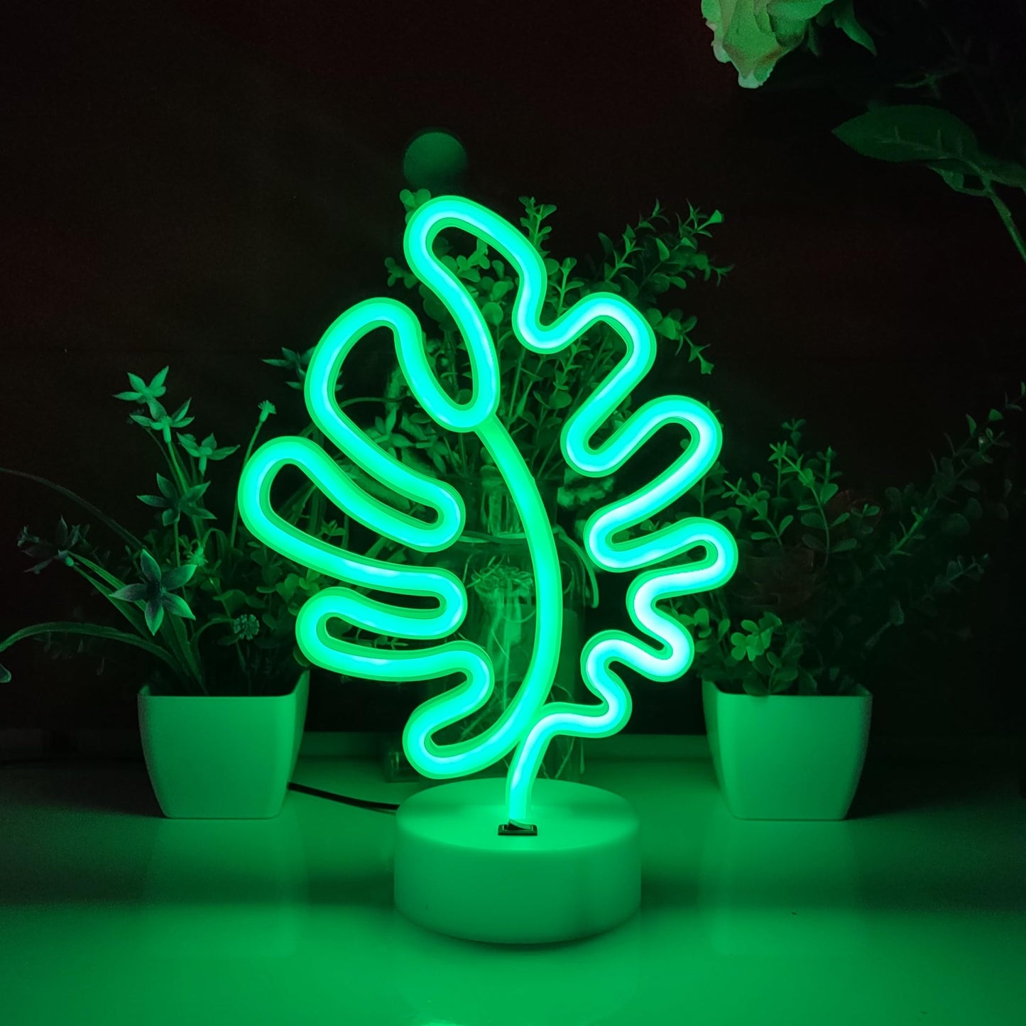 JYWJ Neon Signs with Holder Base,USB or 3-AA Battery Powered Neon Light,LED Table Decoration,Bedroom Wall Decoration,Birthday Gift,Wedding Supplies Business Gift(Leaf)