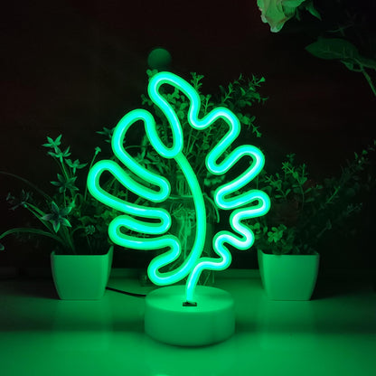 JYWJ Neon Signs with Holder Base,USB or 3-AA Battery Powered Neon Light,LED Table Decoration,Bedroom Wall Decoration,Birthday Gift,Wedding Supplies Business Gift(Leaf)