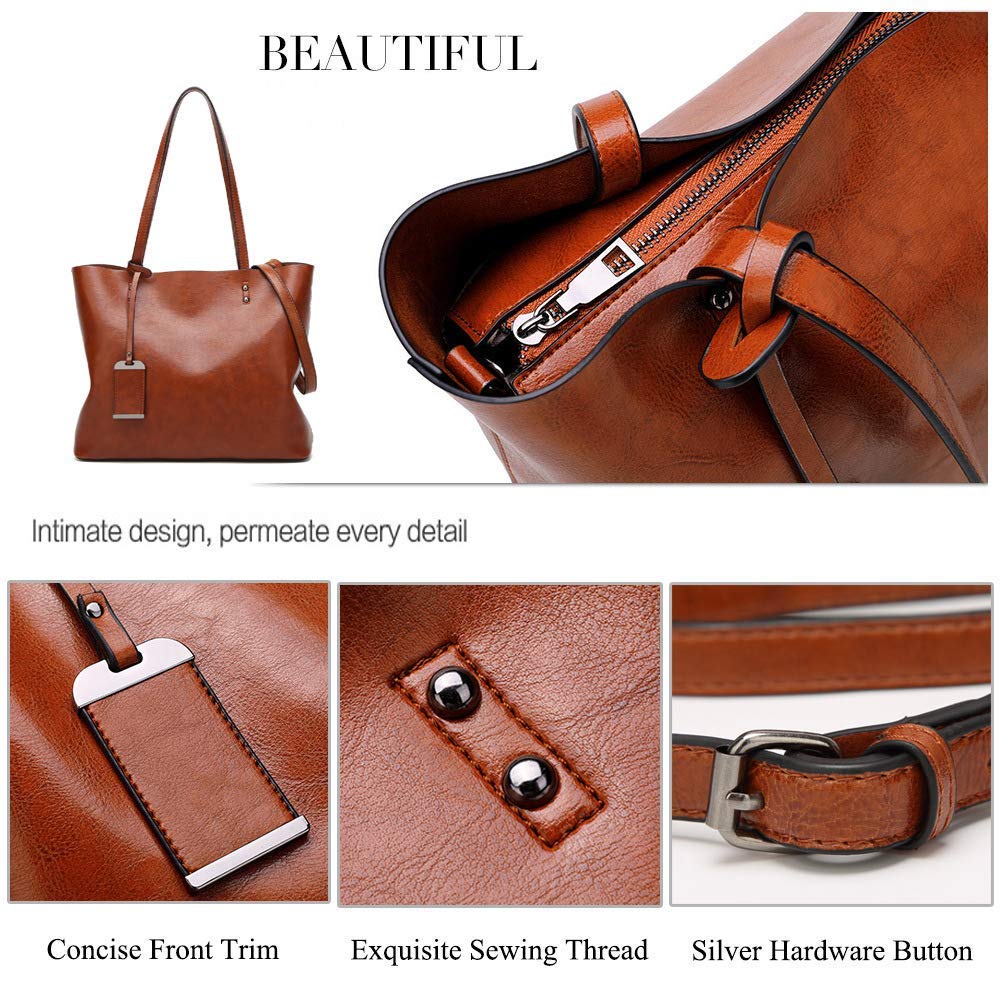 Aileese Womens Soft Leather Handbags Large Capacity Retro Vintage Top-Handle Casual Tote Shoulder Bags Brown