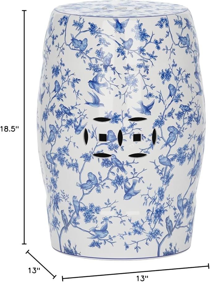 Safavieh ACS4514A Safavieh Castle Gardens Collection Glazed Ceramic Birds Garden Stool, Blue