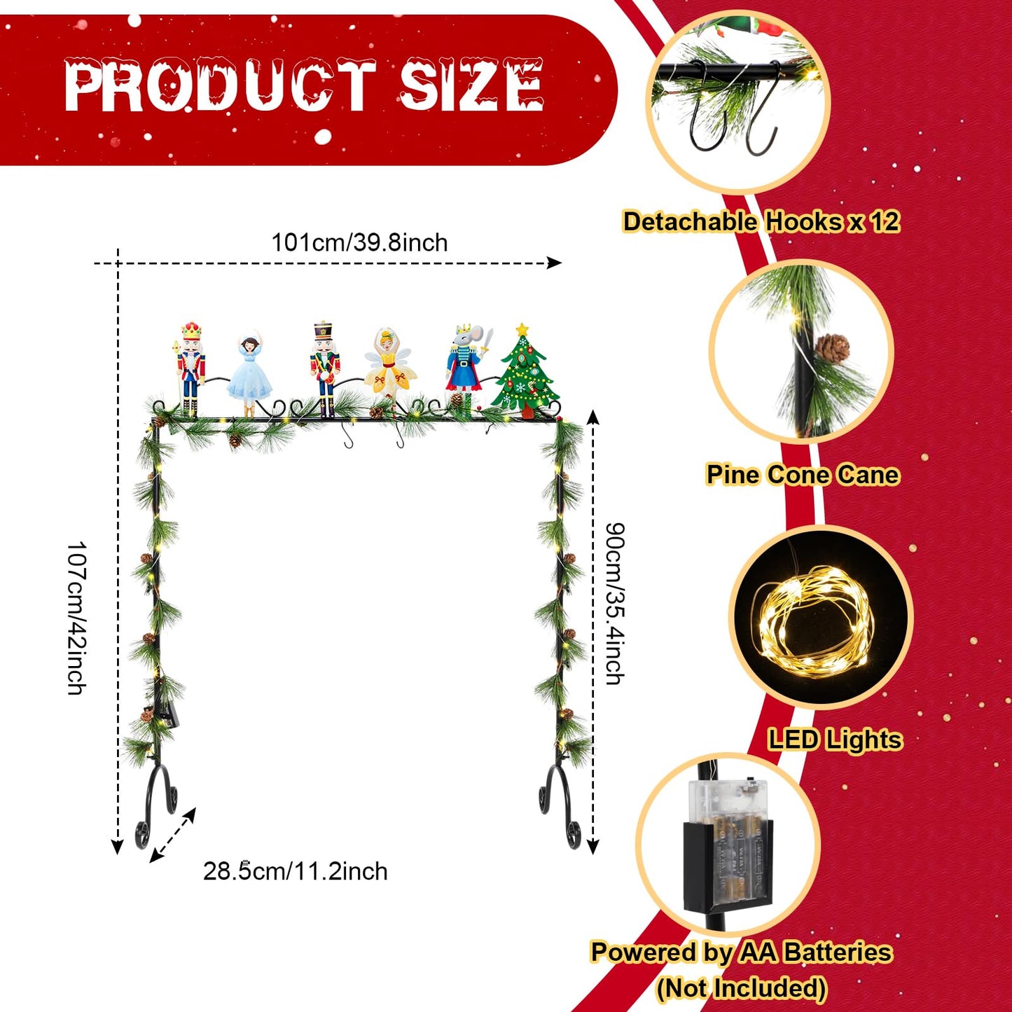 Sliner Christmas Stocking Holder with 12 Detachable Hooks 39.8 in Metal Stocking Holder Stand with String Lights, Freestanding Hangers Racks for Floor Fireplace Living Room(Nutcracker)