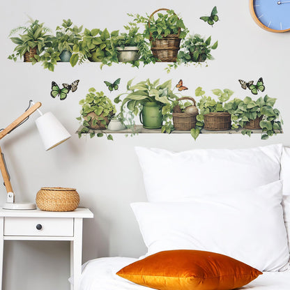 Green Plant Wall Decals 3D Bonsai Tropical Plant Betterfly Wall Sticker Creative Vinyl Peel and Stick Removable Wall Art Decor for Living Room Bedroom Home Office