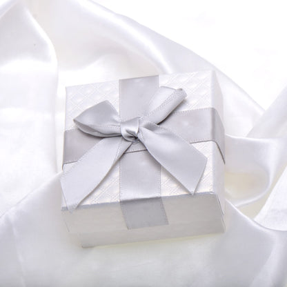 Paialco 2.5" Small Jewelry Gift Box Knotted Ribbon and Foam Filled, Silver White