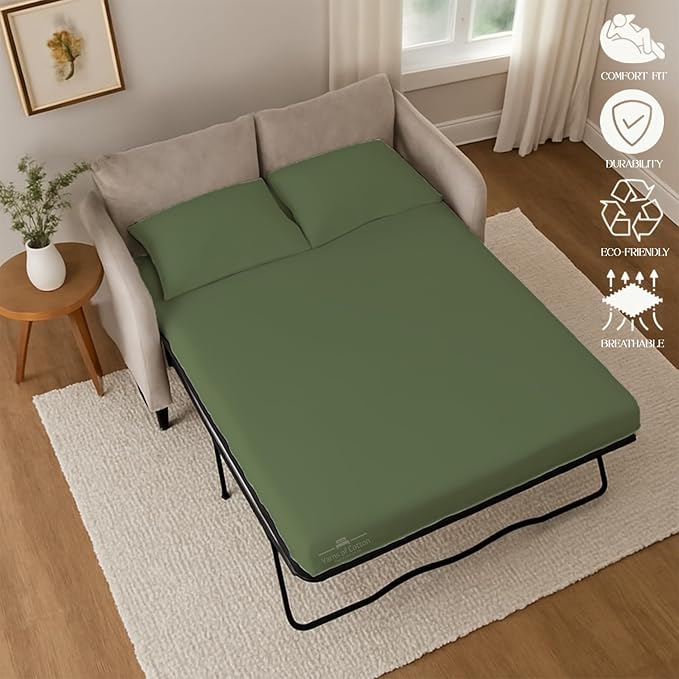 Sleeper Sofa Bed Sheet, 100% Cotton 400 Thread Count, 4 Piece Set, Deep Pocket
