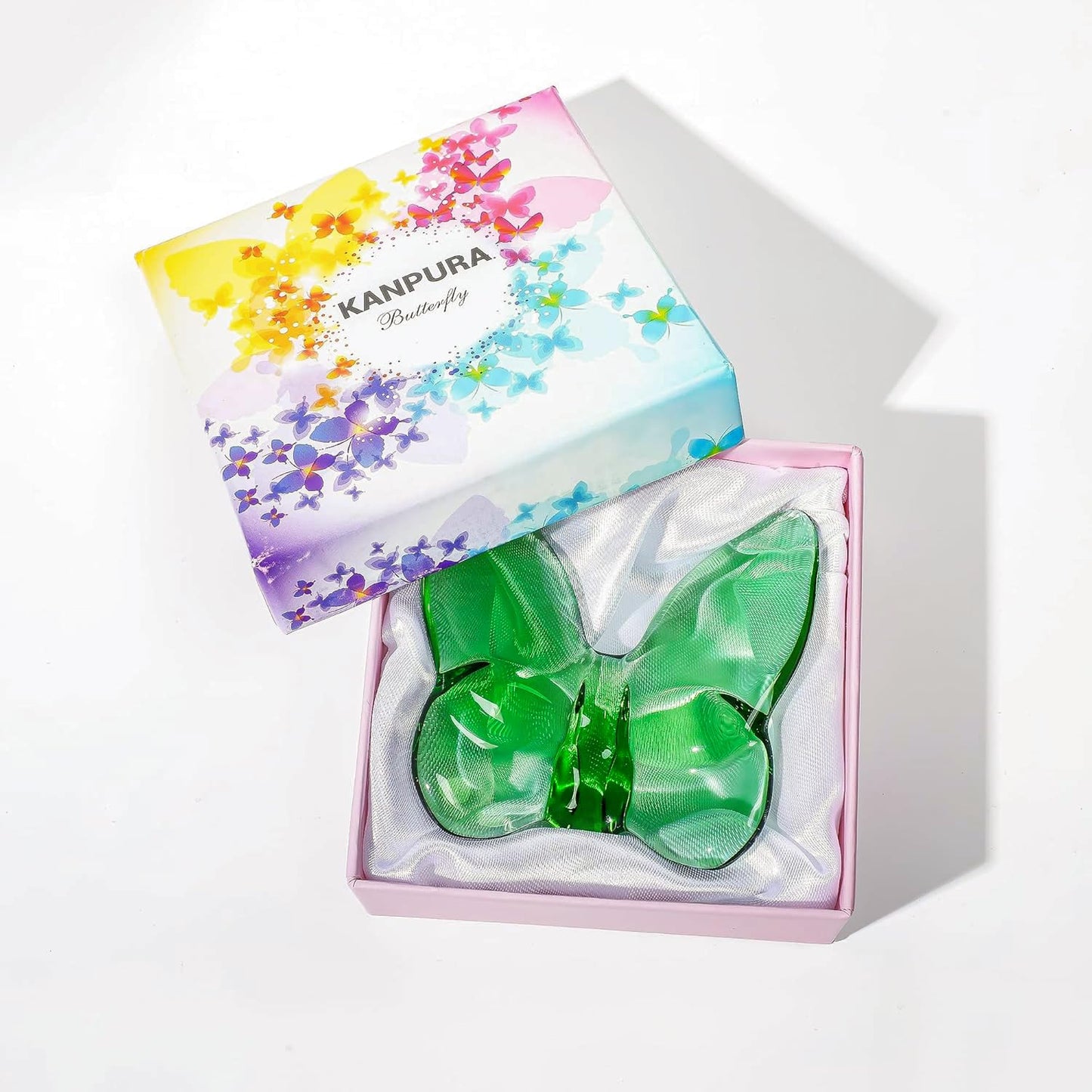 kanpura 3" Crystal Butterfly Figurine,Green Glass Butterfly Statue,Crystal Animal Collectible Figurine for Christmas Home Decor
