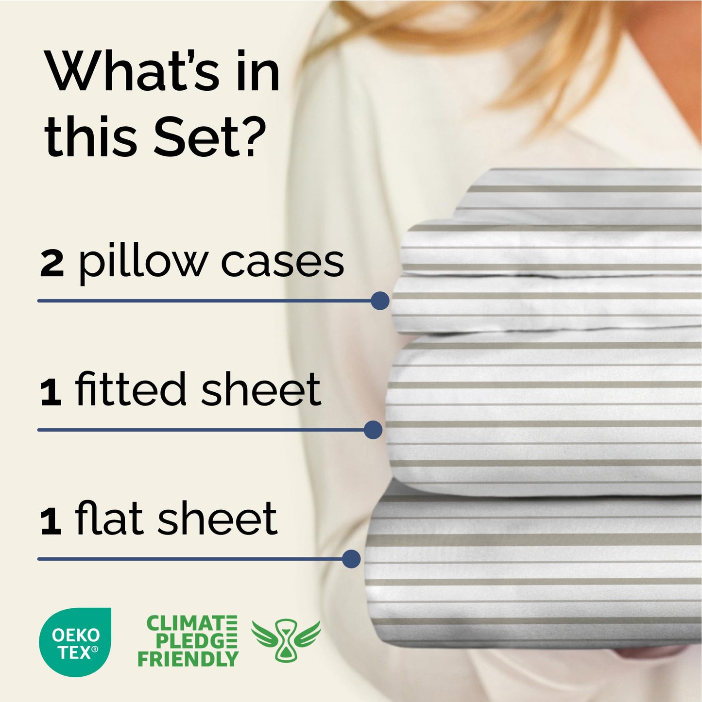 Striped Sheets - Light Grey & White Striped Sheets - 1 Flat & 1 Fitted & 2 Pillowcases w/ Deep Pockets – Wrinkle & Fade Free - Soft, Breathable & Cooling – Luxury Pinstripe Bedding - King Size Bed Set