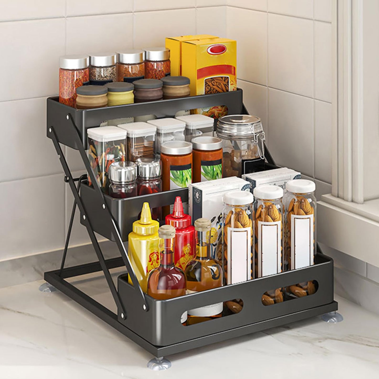 Ceetug 3 Tier Foldable Spice Rack, Black