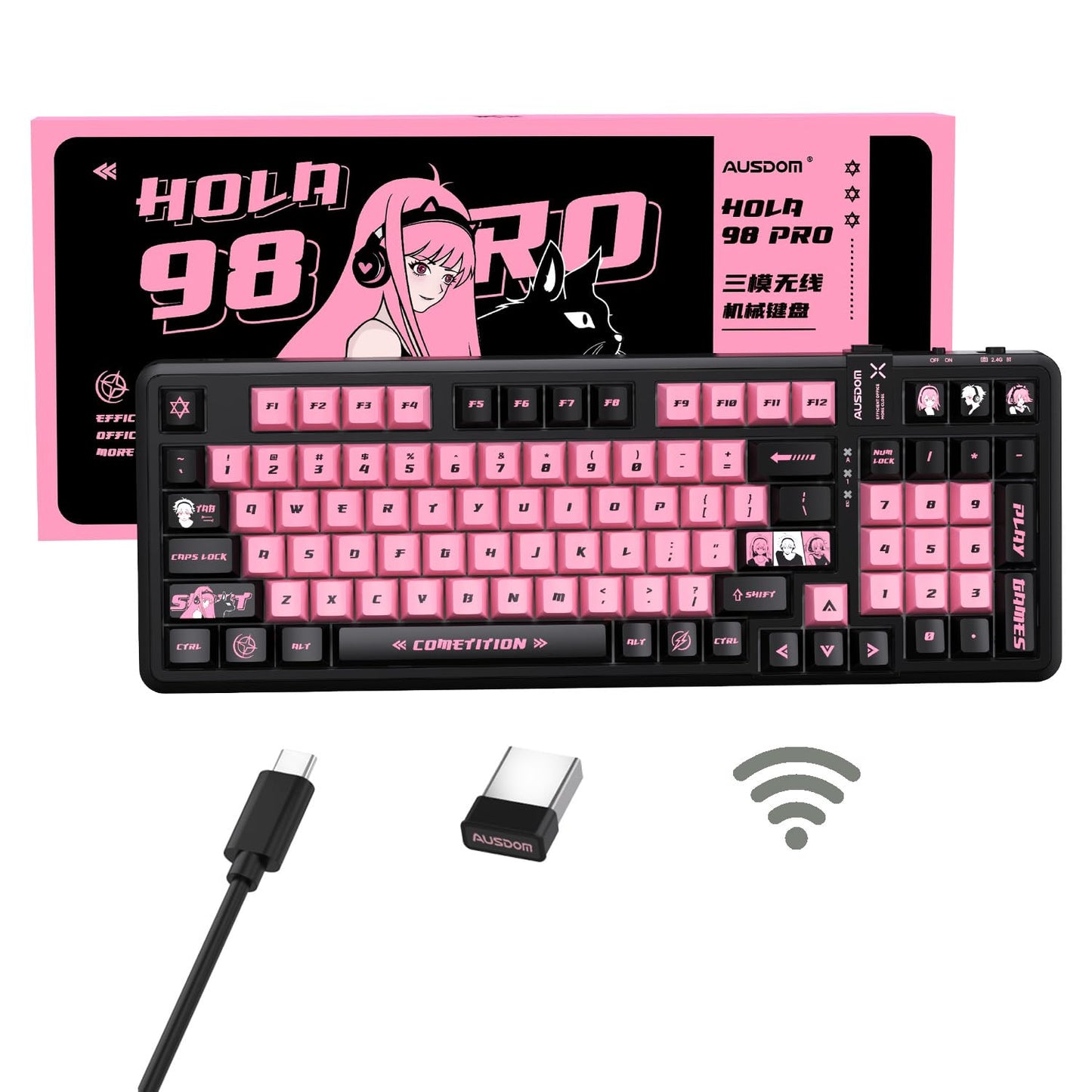 AUSDOM 98Pro Silent Mechanical Keyboard, Wireless Hot Swappable Gaming Keyboard with Backlit,Gasket Structure,Pre-lubed Tactile Switches,2.4GHz/Type-C/Bluetooth Custom Keyboards (Green & White-Silent)