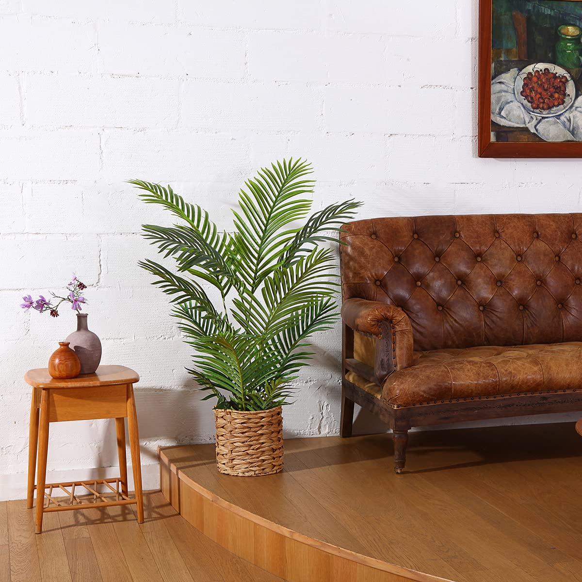 LOMANTO Fake Majesty Palm Plant 4Ft Artificial Tree for Home Decor Indoor Small Faux Trees in Pot Fake Tropical Plants for Housewarming 2Pack