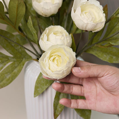 VIERENA 6 Pcs Faux Silk Peony Artificial Flowers for Vase -27", Bulk Fake Peonies Branches with Stems for DIY Bouquet Centerpieces Wedding Fillers Arrangements Shower Decorations (Cream)