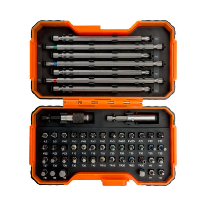 Bahco 59/S54BC 54 Pcs Bit Set for Slotted, Phillips, Pozidriv, Hexagonal, Robertson and Coloured TORX,TORX Tamper, Head Screws