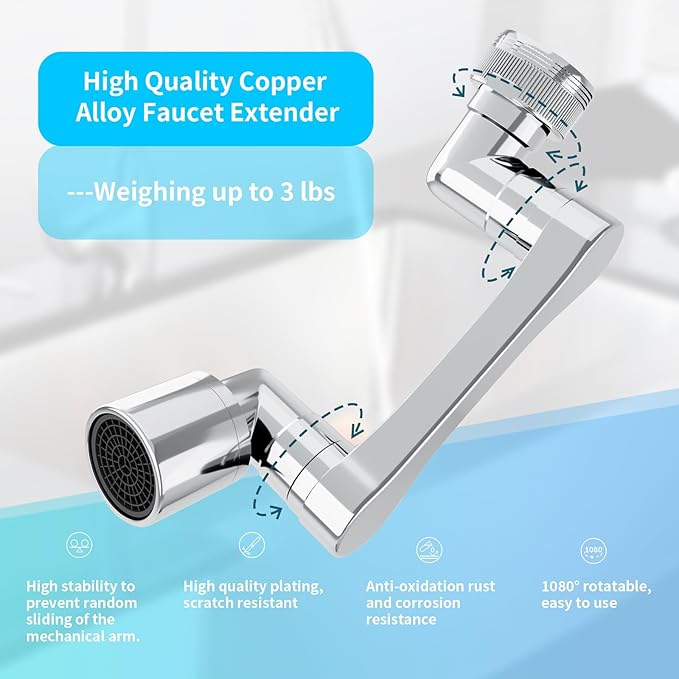 1080° Swivel Faucet Extender, Heavy Duty Rotating Sink Extension, Universal