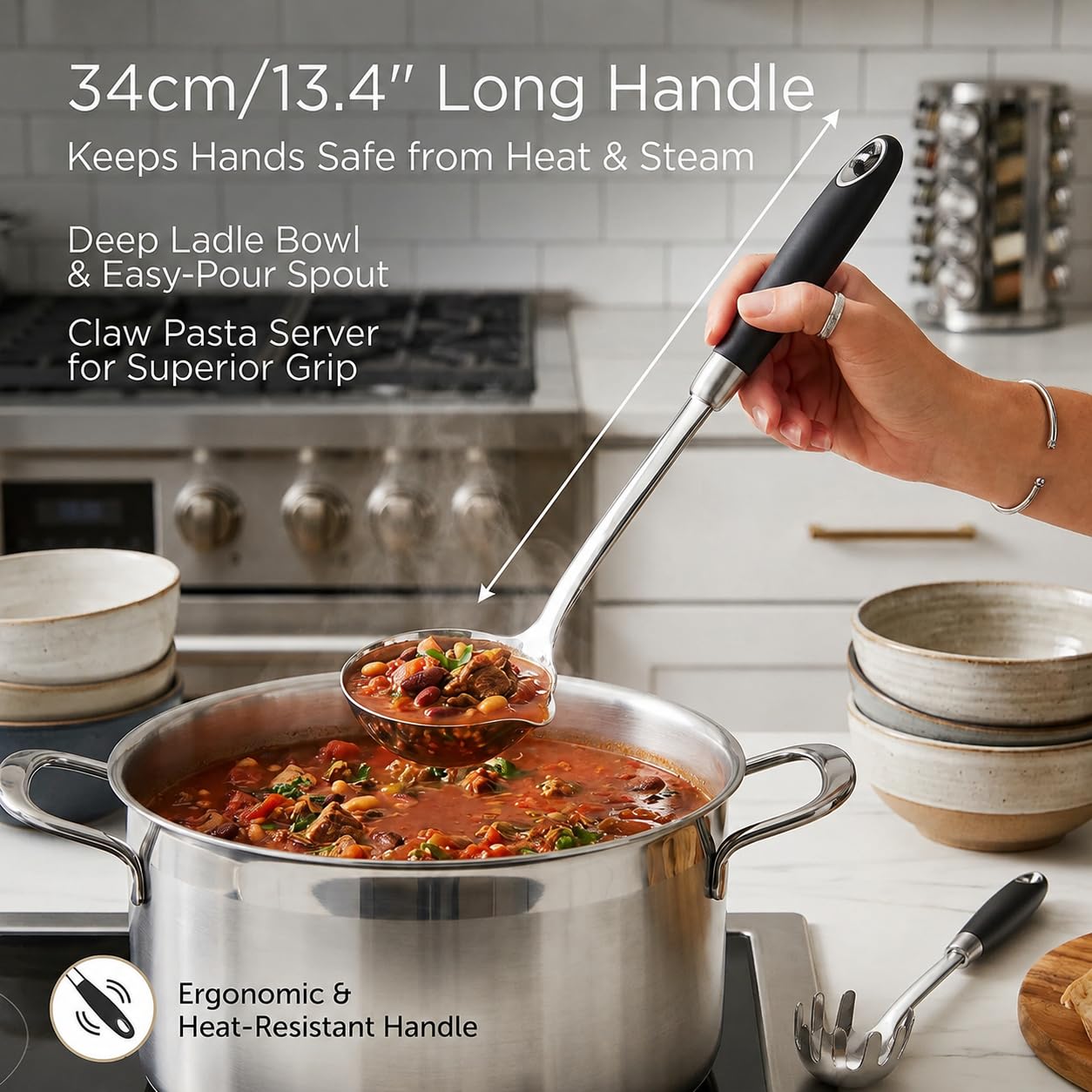 18/10 Stainless Steel Soup Ladle and Pasta Server Set, 2-Piece