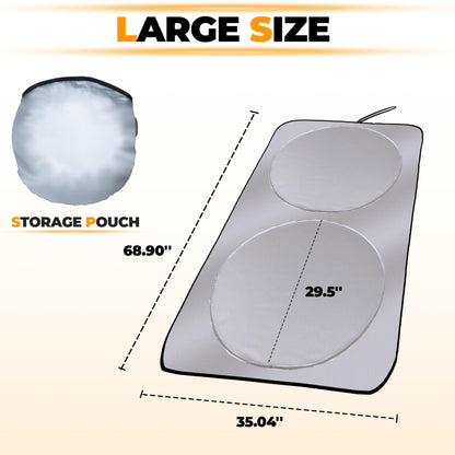 Sun Shade for Car Windshield Foldable Front Window Sun Visor 240T Reflective Fabric Blocks UV Rays and Sun, Automotive Interior Protection for Cars,Trucks, SUVs|L (68.9”x35”)