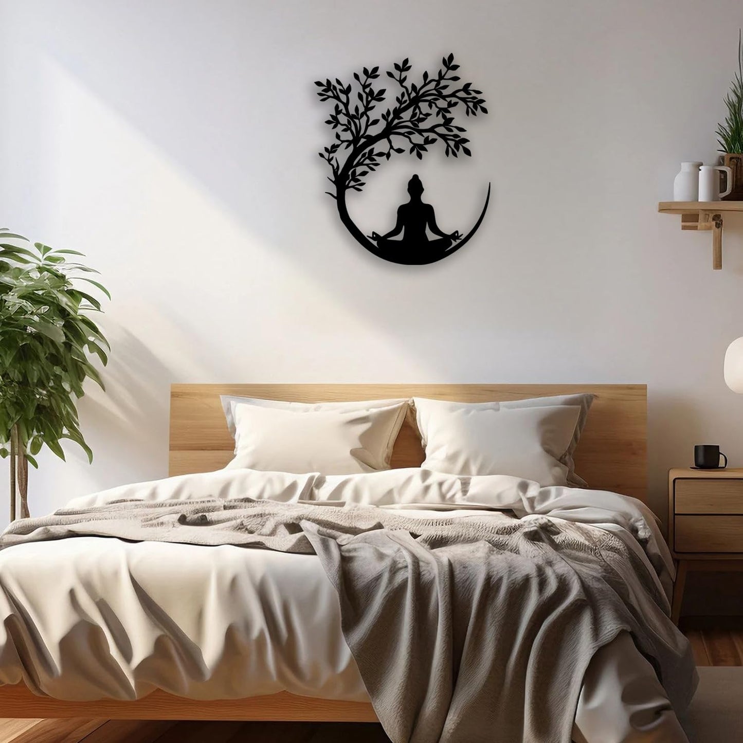 OPTYBVFD Tree of Life and Buddha Metal Wall Decor - Zen Room Decor Wall Art Home Decor for Living Room, Bedroom, Office, Yoga, Meditation (Black)