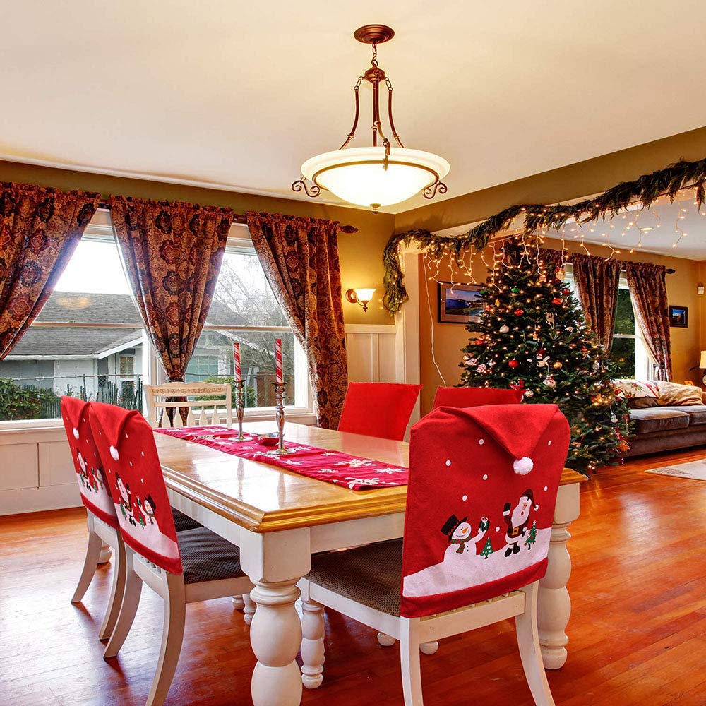 MSQ 4PCS Christmas Chair Covers, Santa Claus & Snowman Red Hat Xmas Chair Back Covers Dining Chair Slipcovers for Xmas Festive Home Dinner Table Chairs Decoration Kitchen Party Decor