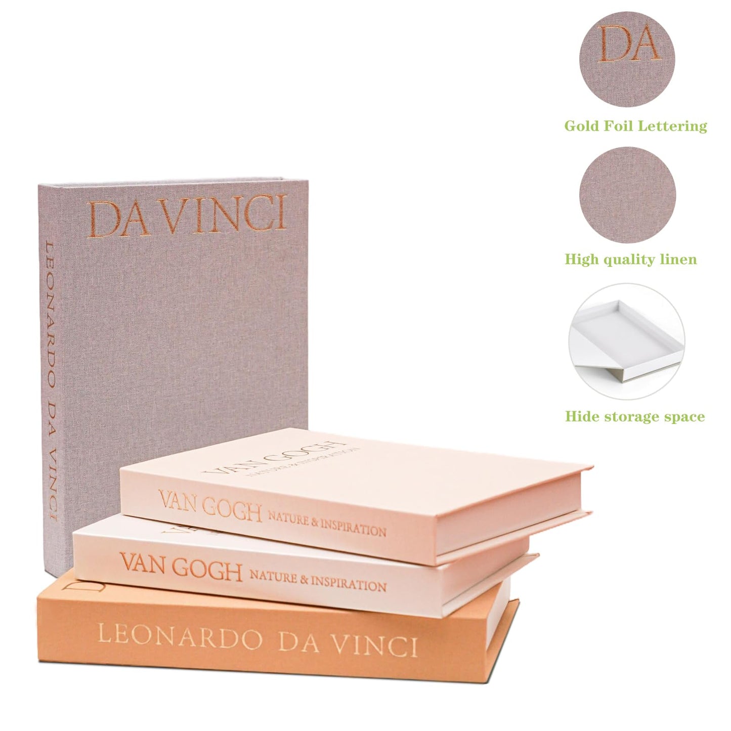 Aesthetic Decorative Books - Set of 2 Linen Boxes with Gold Lettering, Enhance Your Coffee Table, Bookshelf or Mantle Decor - Fake/Faux Books for Home Decoration, Photo & Keepsake Storage