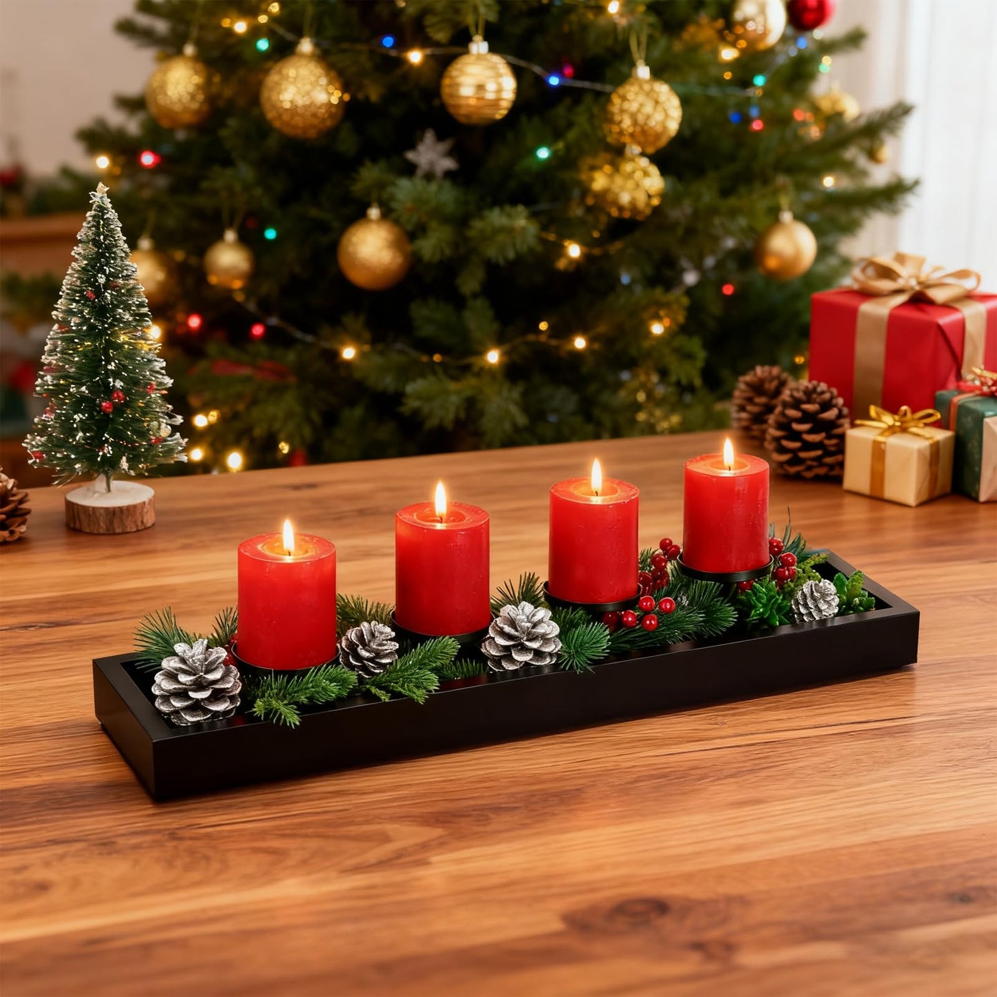 Hanobe Rectangular Long Narrow Tray: Black Decorative Rectangular Candle Holder Centerpiece Tray Decor Serving Tray No Handle for Dining Table Coffee Bar Living Room Home Decor