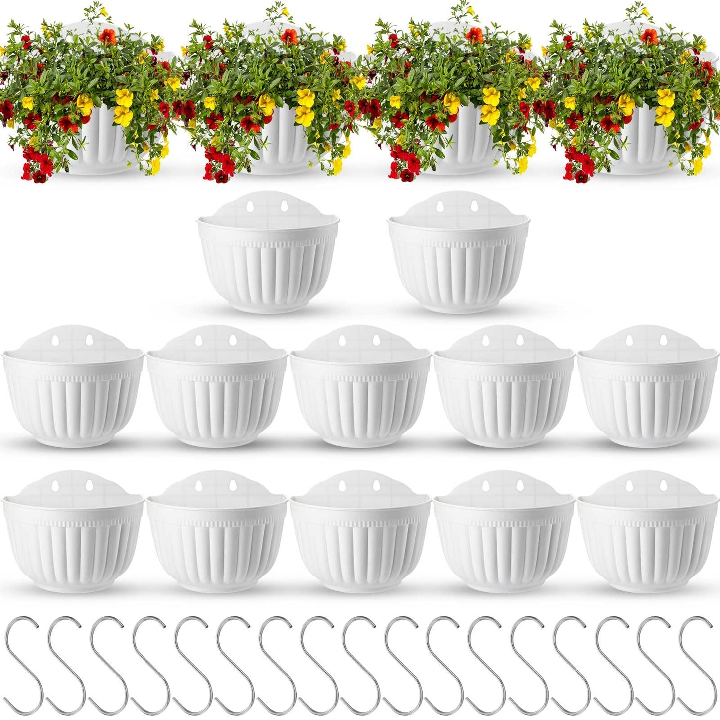 Zubebe 16 Pcs Resin Wall Hanging Planters White Hanging Flower Pots with Drainage Hole Fence Planters for Indoor Outdoor Plant Balcony Railing Decor(8.07 x 6.69 x 4.92'')