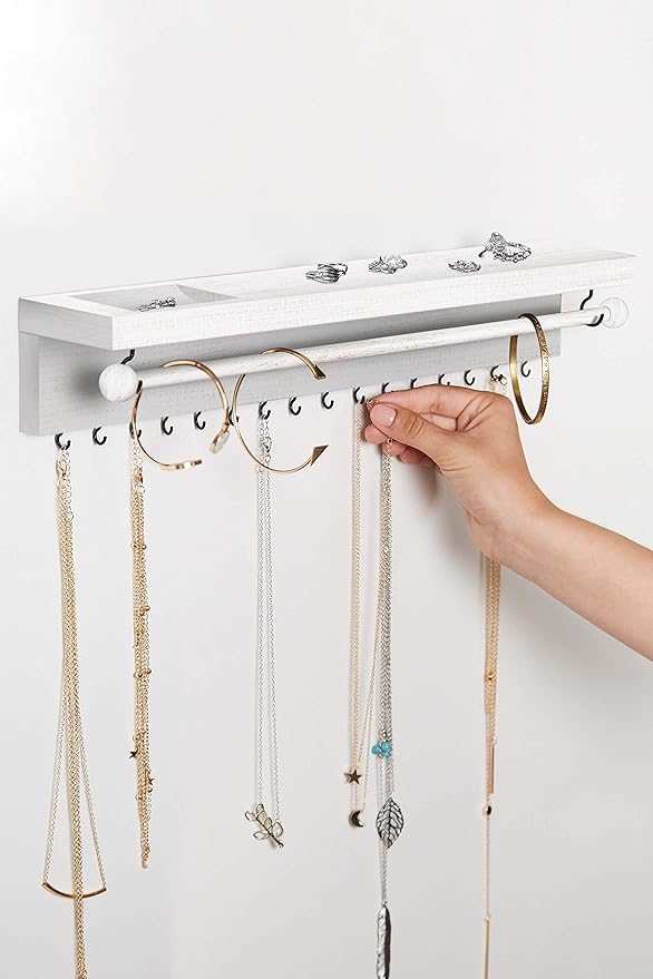 Rustic White Necklace Jewelry Organizer