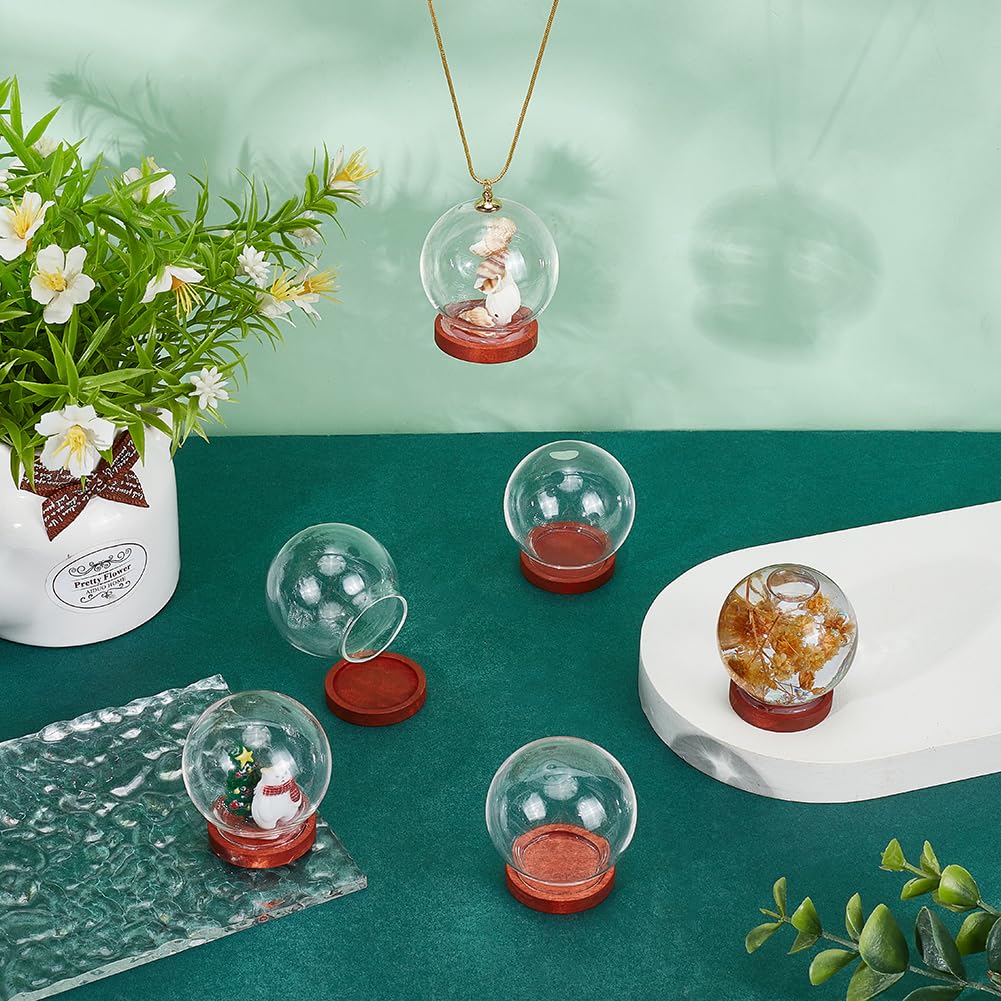 NBEADS 6 Pcs Mini Round Glass Dome, Clear Glass Display Dome Cover with Wood Base Cloche Bell Jar for Centerpieces Plants Rocks Specimens Decorations Crafts, Diameter: 1.57 inch FireBrick