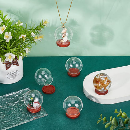 NBEADS 6 Pcs Mini Round Glass Dome, Clear Glass Display Dome Cover with Wood Base Cloche Bell Jar for Centerpieces Plants Rocks Specimens Decorations Crafts, Diameter: 1.57 inch FireBrick