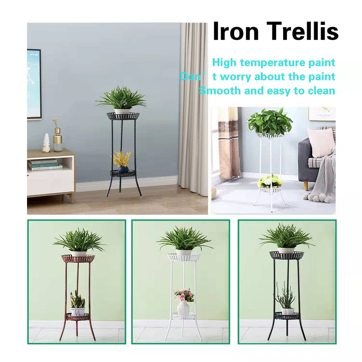YANMENG Metal Iron High Plant Stand Indoor Outdoor, Sturdy Planter Stand, Corner Display Shelf, Weight Capacity 50 lbs(32in, Black)