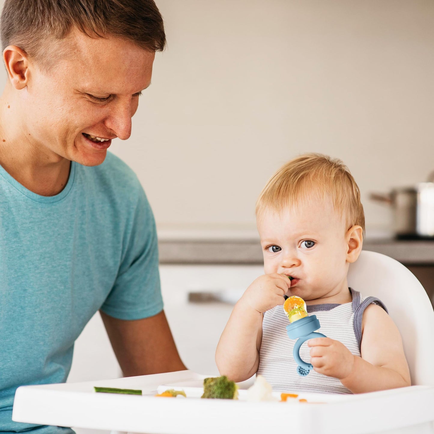 BigSpinach Silicone Baby Food Freezer Tray with Teething Popsicle Molds - Baby Fruit Feeder and Breastmilk Teether Combo
