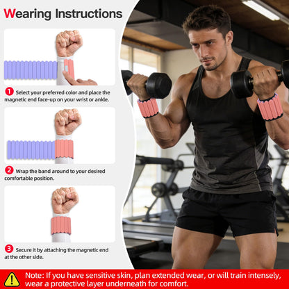 Abahub Wearable Wrist & Ankle Weights Set of 2, Stackable Magnetic Weighted Bracelet for Women, Waterproof Silicone Arm Leg Weights for Home Gym Workout, Yoga & Pilates - Purple and Pink, 2.2LB