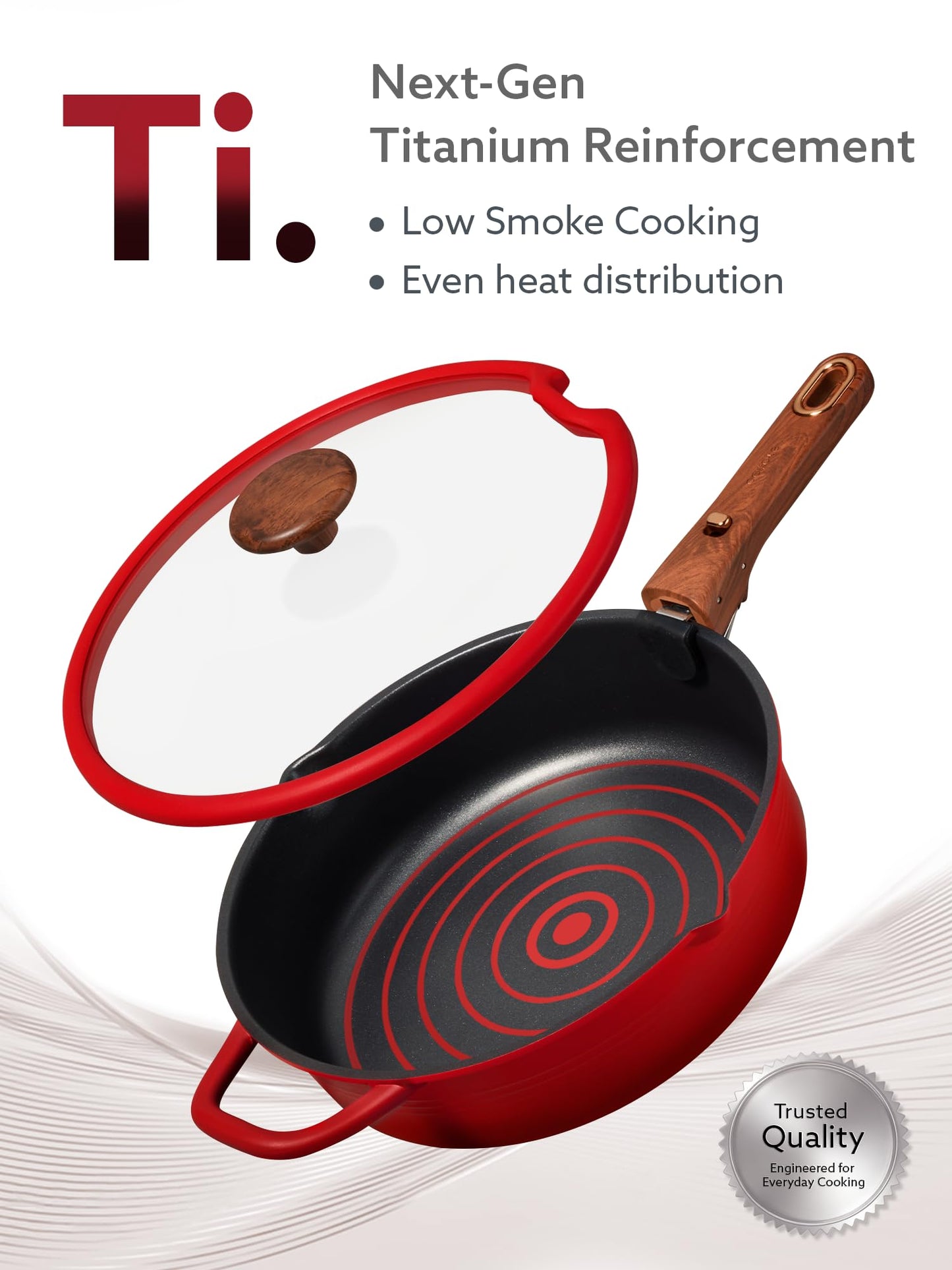 CAROTE 20Pcs Titanium Cookware Set, Pots and Pans Set Non Stick, Kitchen Cooking Set with Detachable Handle, Non Toxic Induction Cookware - Camping Cookware, Dishwasher/Oven Safe, Red