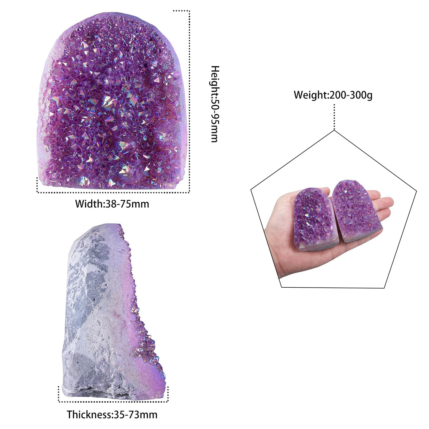 mookaitedecor Angel Aura Quartz Geode Crystal Cluster Specimen, Titanium Coated Rock Crystal Stone Mineral for Home Decor & Collector's Gift 0.44-0.66 LB, Purple